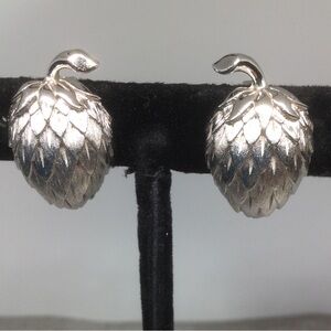 Vintage Trifari Silver-Tone Artichoke Clip-On Earrings